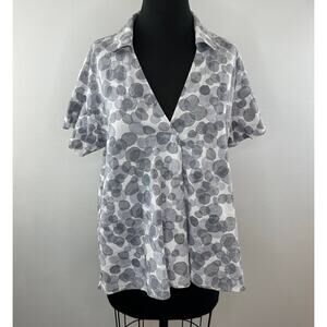 COS Gray White Circle Print Cotton V-Neck Boxy Oversized Short Sleeve Shirt S